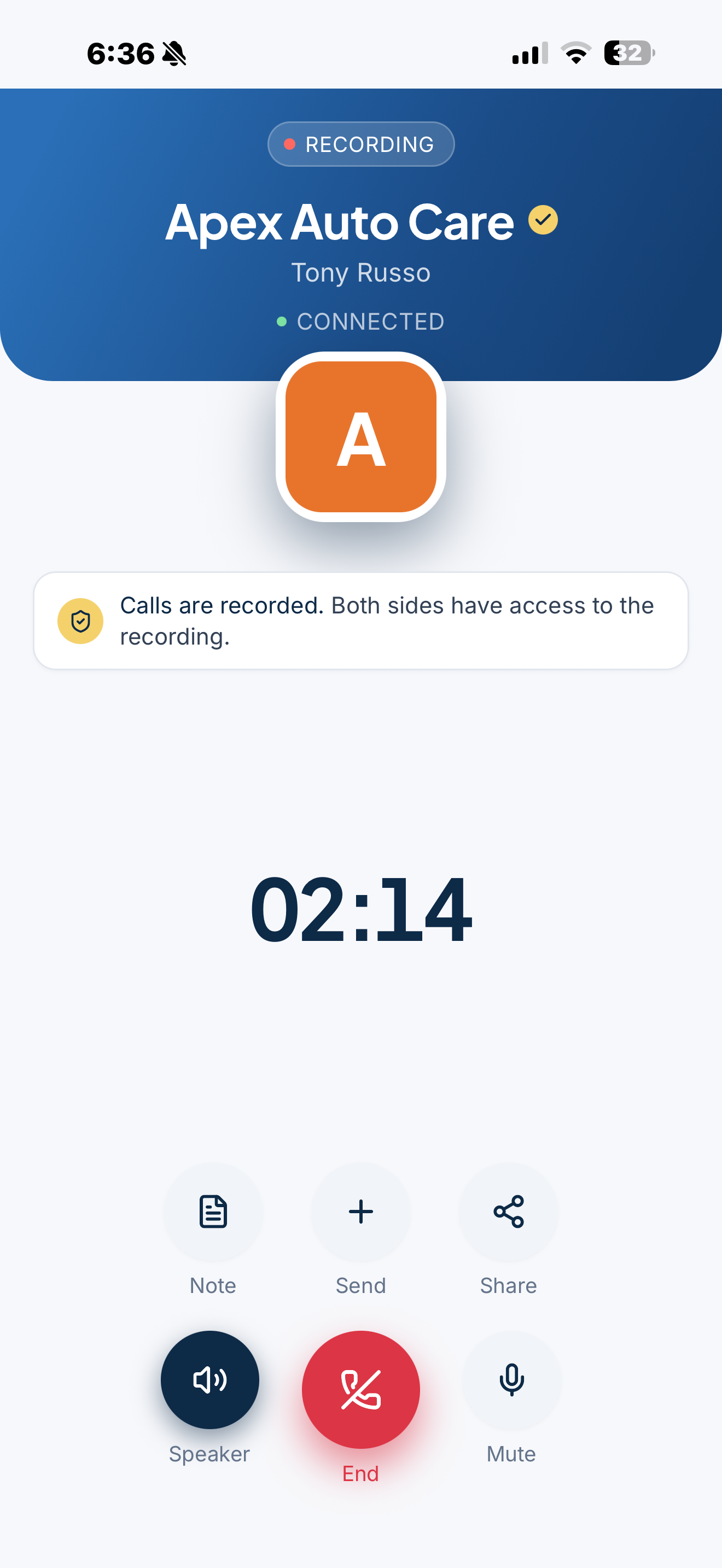 Recorded active call