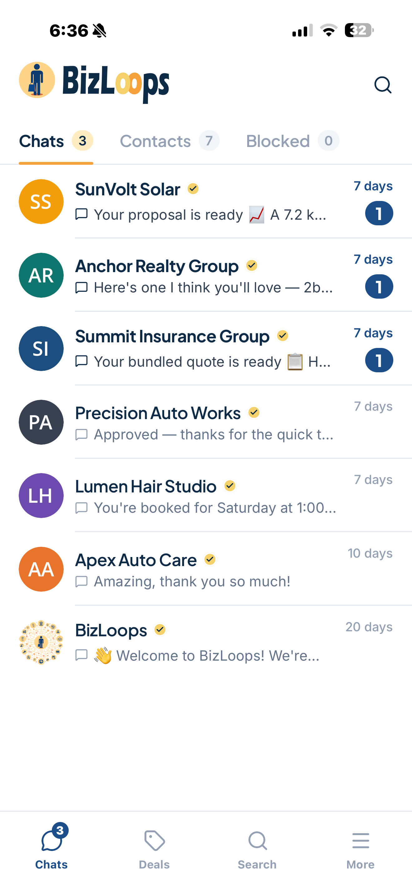 BizLoops chats inbox